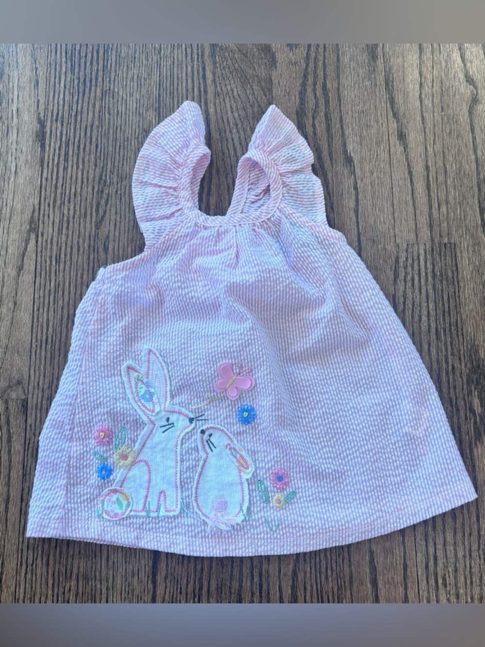 Mud Pie Pink Seersucker Embroidered Bunny Dress
